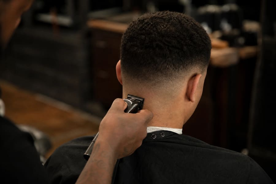 A line-up being finished in the barber chair